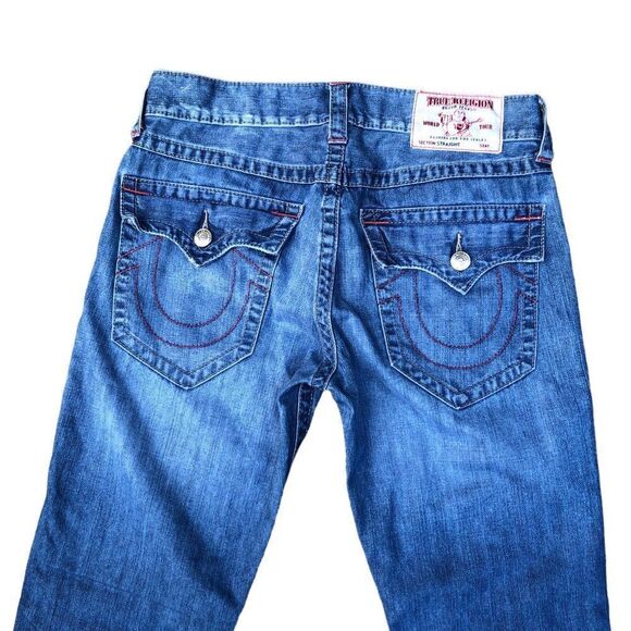 RARE Red Stitch True Religion Jeans Size 32 STRAIGHT Blue - Picture 2 of 9